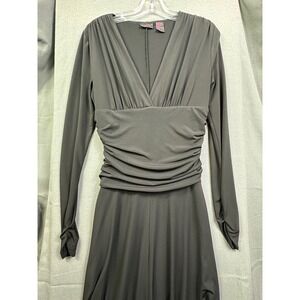 Shape fx Women's Black V-Neck Ruched Long Sleeve Maxi Dress Medium P4004